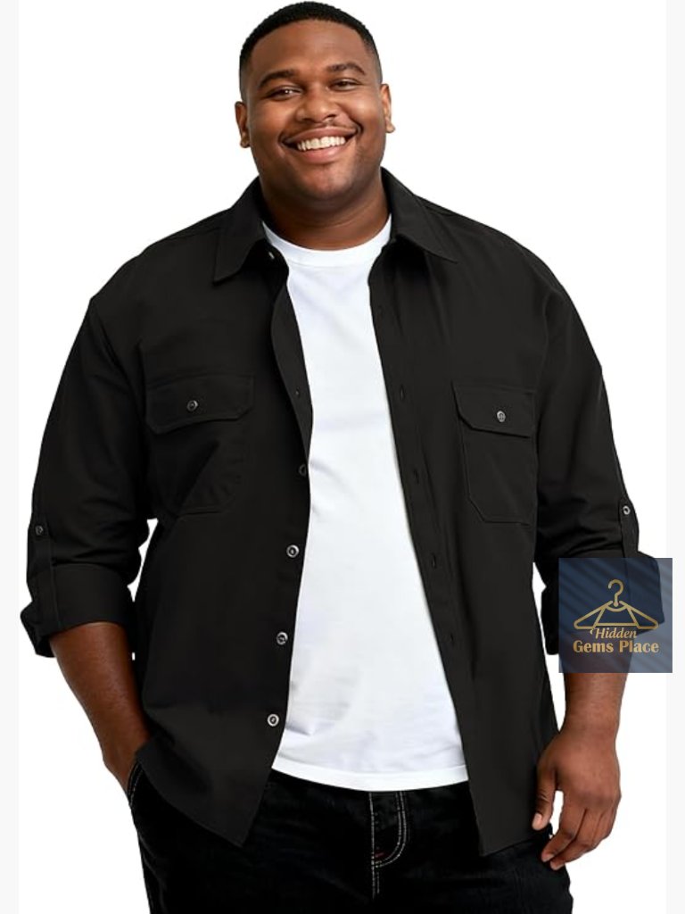 Big & Tall Button Down Work Shirt W/ Roll-Up Sleeves